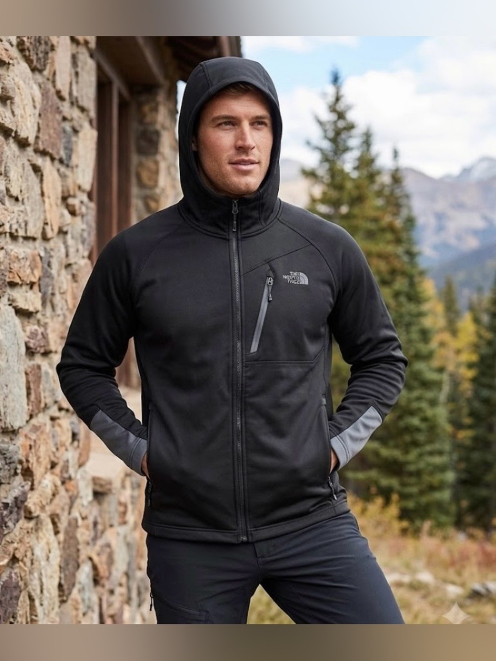 The North Face Black Hooded Performance Softshell Jacket size XL